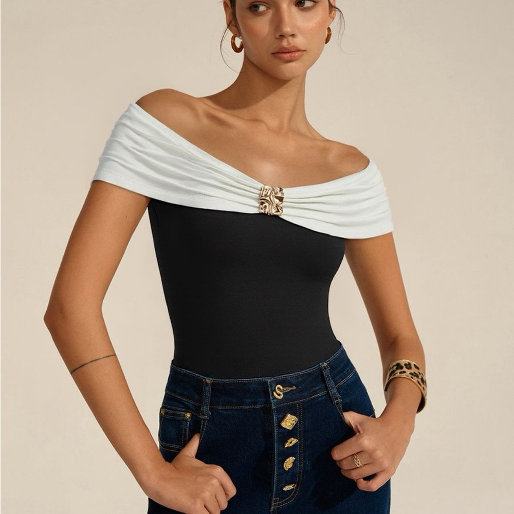Elegant Off-Shoulder Black and White Top